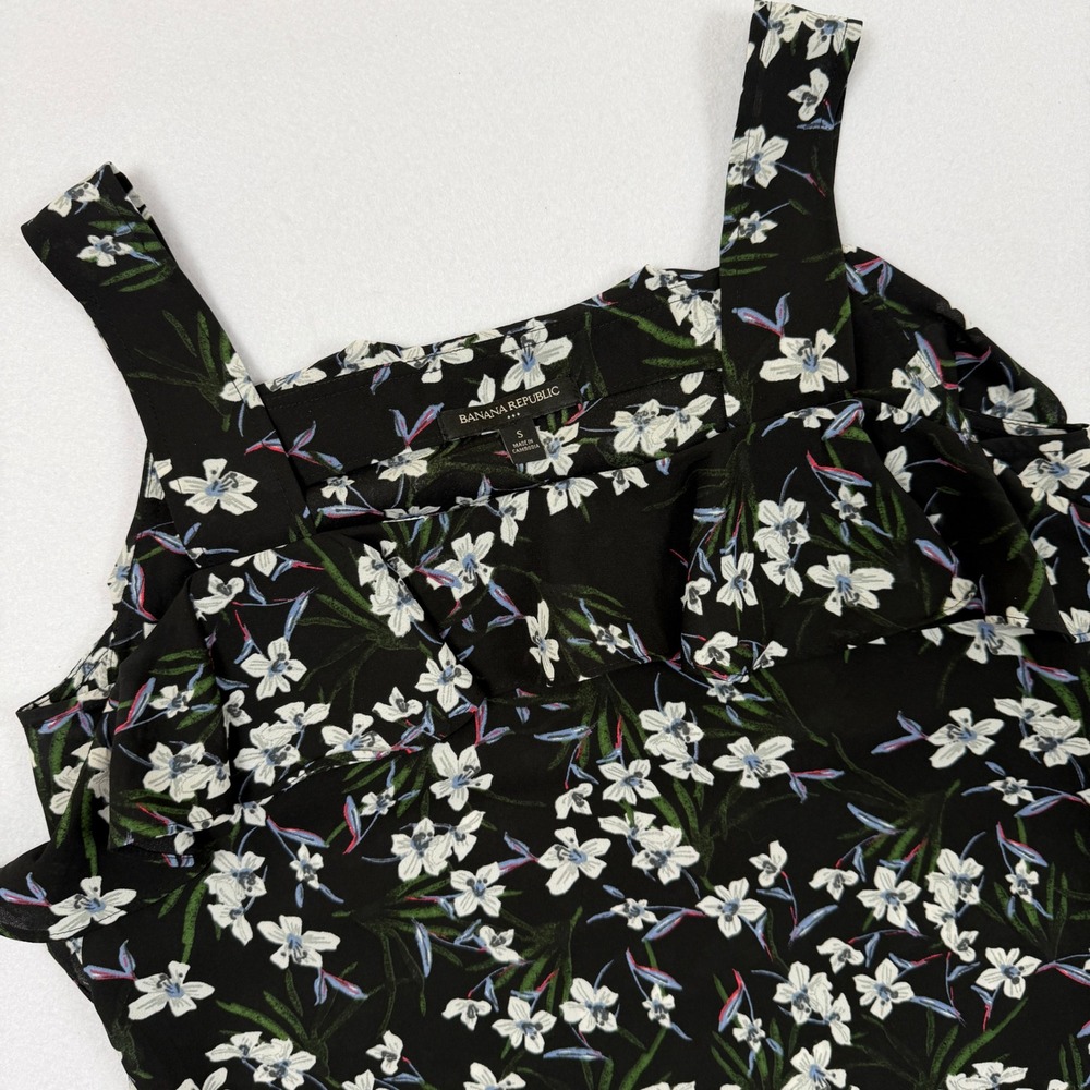 Banana Republic Black Floral Ruffle  Tank Top Blouse Small